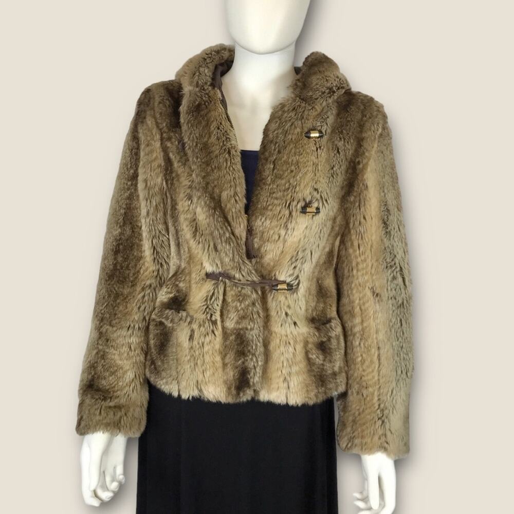 Juicy Couture Faux Sable Fur Jackie Hoodie Bomber Light Brown Teddy Coat